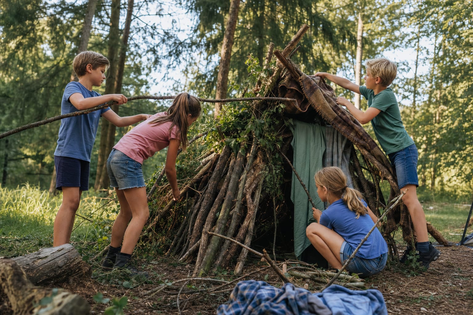 Maxioren 1 bouwen samen een hut in het bos